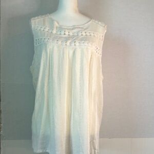 NWT Maurice’s Open Lace & Embroidered Gauzy Cream Tank Top Sz 2